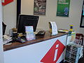 The desk at the travel office of Newport, Isle of Wight bus station in May 2012. At the time it was unoccupied due to staff lunch breaks.