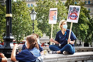 Nurses protesting at the Nurses' Protest at Trafalgar Square, UK on Saturday 12 September 2020 Nurses Protest September 2020 - 03 (50332969913).jpg