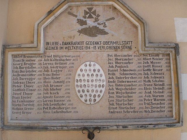 War memorial commemorating soldiers from the village of Obermillstatt who died in World War I