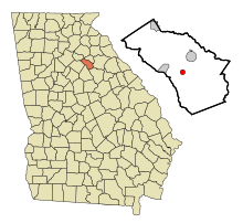 Oconee County Georgia Obszary włączone i nieposiadające osobowości prawnej Bishop Highlighted.svg