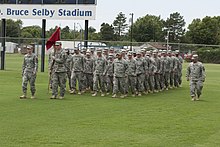 Members of Headquarters Battery, 1st Battalion, 158th Field Artillery, 45th FiRES Brigade returned to Enid, Okla., on August 11, 2009 after a year long deployment in support of Operation Iraqi Freedom. Oklahoma Army National Guard, HHB, 45th Fires Bde (036).jpg