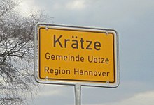 Ortsschild von Krätze/Uetze
