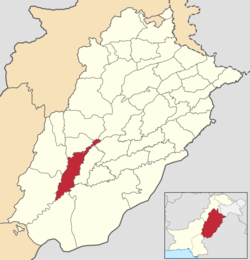 Map of Muzaffargarh District highlighted in red