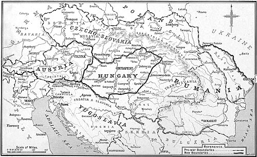 Partition of Austria-Hungary: preliminary boundaries as defined in the treaties, 1919