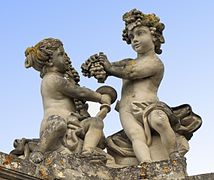 Towards the Grand Trianon: children picking grapes. The autumn.