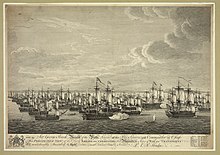 Marlborough shown here as a member Sir George Pocock's Blue Squadron, circa 1762 Perspective view of the order of sailing and conducting his majesty's ships of war and transports... LCCN2003670602.jpg