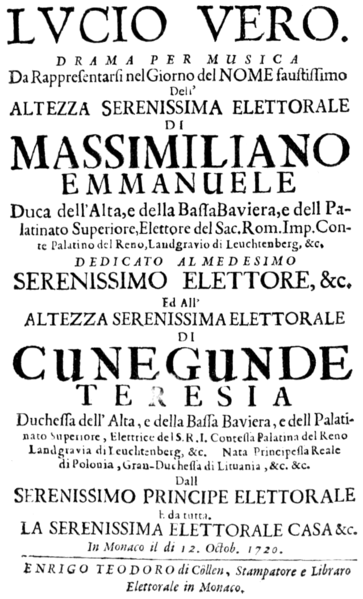 File:Pietro Torri - Lucio Vero - titlepage of the libretto - Munich 1720.png