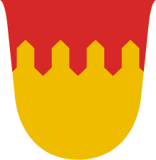 Or, a chief urdy gules in the coat of arms of Pirkanmaa Pirkanmaa.vaakuna.svg
