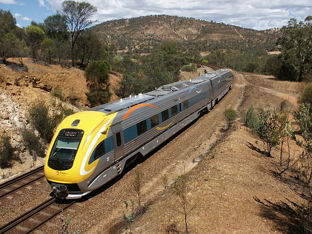 The Transwa Prospector DEMU is capable of speeds up to 200 km/h (124 mph), and provides a passenger service between Perth and the mining town of Kalgo