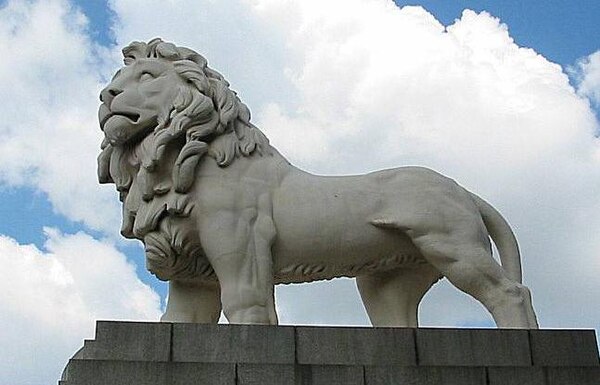 The South Bank Lion, on Westminster Bridge. Modelled by William F. Woodington and Grade II* listed by English Heritage