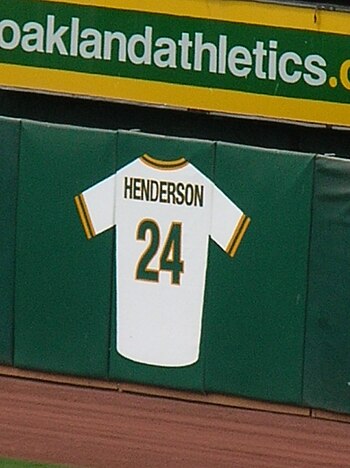 Rickey Henderson's retired number displayed at...