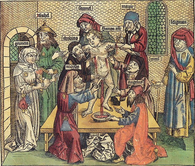 Simon of Trent blood libel. Illustration in Hartmann Schedel's Weltchronik, 1493