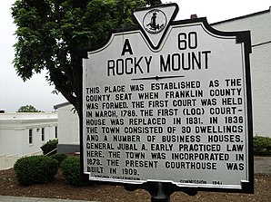 Státní historická značka státu Rocky Mount Virginia. JPG