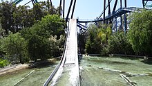 Tidal Wave was a Shoot the Chute water ride, featuring a 50-foot (15 m) splashdown into a large body of water. SFMM- Tidal Wave 1.JPG