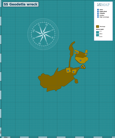 Site map of the wreck of the SS Godetia off Macassar in False Bay