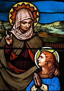 Saint Patrick Church (Troy, Ohio) - stained-glass windows, St. Anne Educates the Virgin Mary - detail