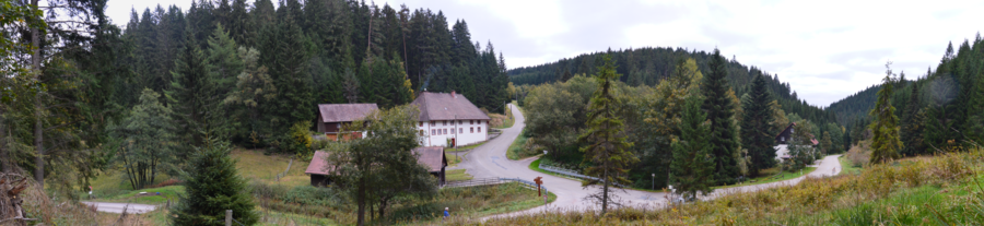 È Panorama vom Mettmadal bi dè Schaffuuser Sägi, wo zwüschè m Schluchseer Ortsdeil Schönèbach un Gròòfuusè lyt.