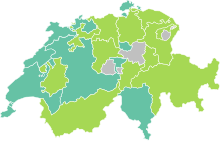 Minimum age to purchase tobacco in Switzerland by canton as of 2015:

Minimum age is 18
Minimum age is 16
No minimum age Schweiz Tabak Abgabealter nach Kanton.svg