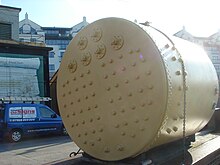 Rear face of the boiler of steam tug Mayflower, showing the stays supporting the combustion chambers Scotch boiler outside combustion chamber.jpg