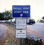 The popular Skeggs Point turnout north of SR 84. Skeggs sign and lot.jpg