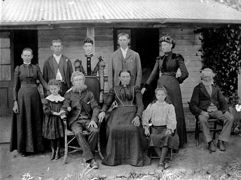 File:StateLibQld 1 51440 Family portrait taken in front of the family home at Gayndah, Queensland, 1890s.jpg