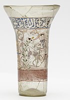 Syrian beaker, probably with Christ's Entry into Jerusalem. One of a pair, perhaps for the Crusader market.[33]