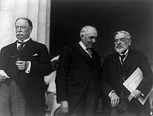 Chief Justice William Howard Taft, President Warren G. Harding, and Lincoln's eldest son, Robert Todd Lincoln, at the Memorial's dedication, May 30, 1922 Taft-Harding-Lincoln.jpg