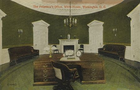 The Theodore Roosevelt Desk in the Taft Oval Office, c. 1910.