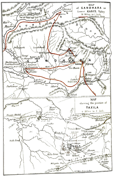Map of Gândhâra, or Lower Kabul Valley—Map showing the position of Taxila