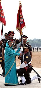 The President Mrs Pratibha Patil presenting the colours at Babina, Uttar Pradesh on October 19, 2010 The President and Supreme Commander of the Armed Forces, Smt. Pratibha Devisingh Patil presenting the colours, at Babina, in Uttar Pradesh on October 19, 2010.jpg