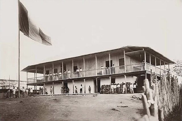 The main house at El Encanto, a rubber plantation belonging to the Peruvian Amazon Company.