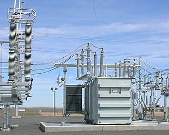 Substation near Denver International Airport Transformers at substation near Denver International Airport, Colorado.jpg