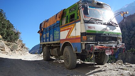 One of the trucks that drives from Nepal to China through the Himalayan