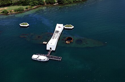 Aerial view of the USS Arizona Memorial