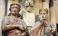 Detail of the portraits of Ekkehard II and Uta von Meissen in Naumburg Cathedral, still in their original polychrome, 1240-1260 Uta and Ekkehard.jpg