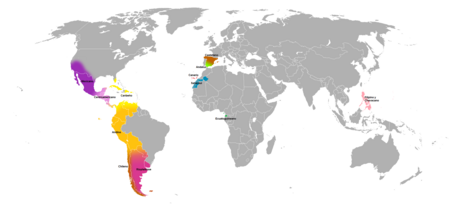 A world map attempting to identify the main dialects of Spanish. Variedades principales del espanol.png