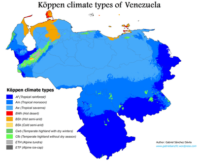 Koppen climate classification map of Venezuela. Venezuela Koppen.png