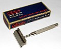 Vintage Christy Double Action SE Safety Razor With Massage Bar, Made In The USA By The Christy Company, Fremont, Ohio, Slogan - Keeps Your Face Young, Circa 1920s (40168629781).jpg