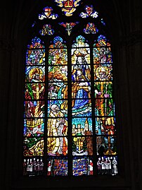 Vitrail de la chapelle de la Vierge des Pauvres dans la Cathédrale Saint-Paul de Liège.