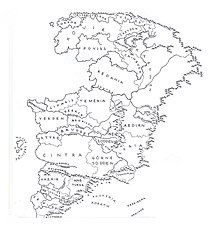 Diagramma spogliato che mostra la disposizione di una trentina di regioni l'una rispetto all'altra, delimitate a sinistra dal mare.