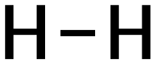 Lewis structure for molecular hydrogen. Note depiction of the single bond. Wasserstoff.svg