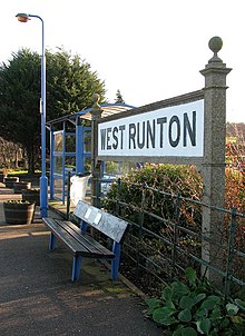 West Runton station Running in board West Runton sign.jpg