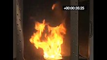 Fire, T1, at 35.25 seconds, before application of condensed aerosol suppressant Wiki 30T generator 01.jpg