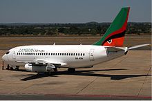 A Zambian Airways Boeing 737-200 in Lusaka, April 2007. Zambian Airways Boeing 737-200 Mutzenberg.jpg