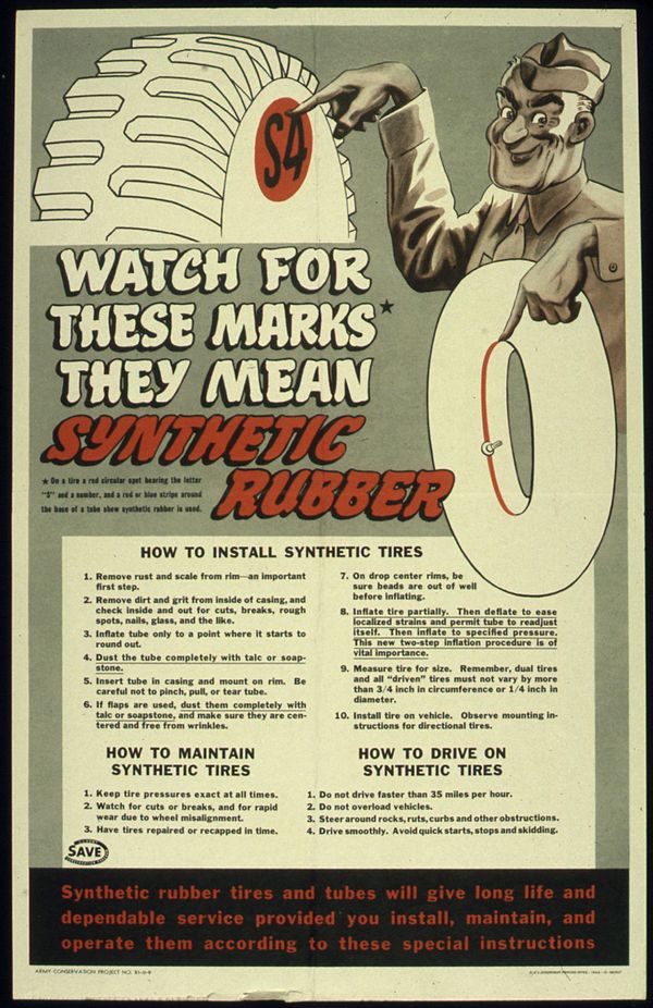 World War II poster about synthetic rubber tires