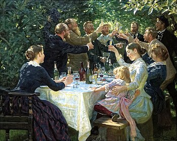 P.S. Kroyer: Hip, Hip, Hurrah! (1888) depicting the group's festivities 'Hip, Hip, Hurrah! Artist Festival at Skagen', by Peder Severin Kroyer (1888) Demisted with DXO PhotoLab Clearview; cropped away black border edge.jpg