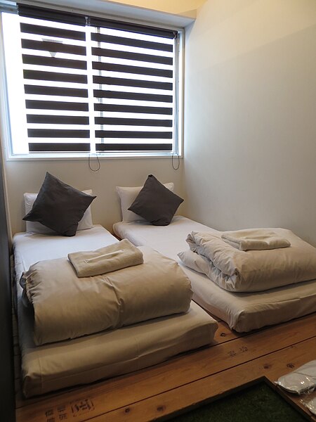 File:1-3rd Residence Tokyo Serviced Apartments, Akihabara - floor beds after bed making (2015-06-14 06.12.44 by Franklin Heijnen).jpg