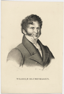 Brustbild des Wilhelm Wilhelm Blumenhagen von 1833; Lithografie von August Kneisel in Leipzig nach einer Zeichnung von Cäcilie Brand (Quelle: Wikimedia)