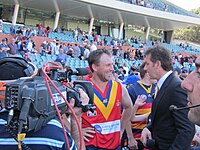 Tony Modra being interviewed after the 2011 Slowdown 2011 State of Origin Slowdown.jpg