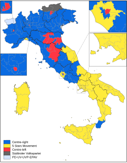 Winning candidates in constituencies for the Senate of the Republic Italian 2018 elections Senate constituencies.svg